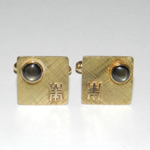 Vintage 14K Gold Black Star Sapphire Cufflinks Square Very Rare!! - Picture 4 of 16